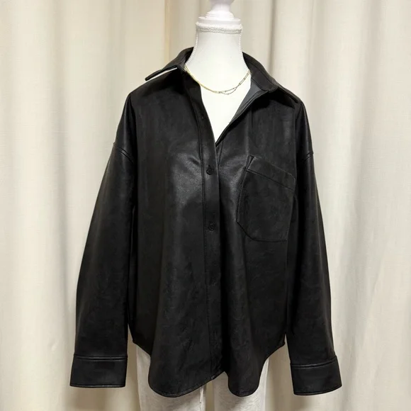 Vegan Leather Button-Up Shirt - Picture 1 of 6